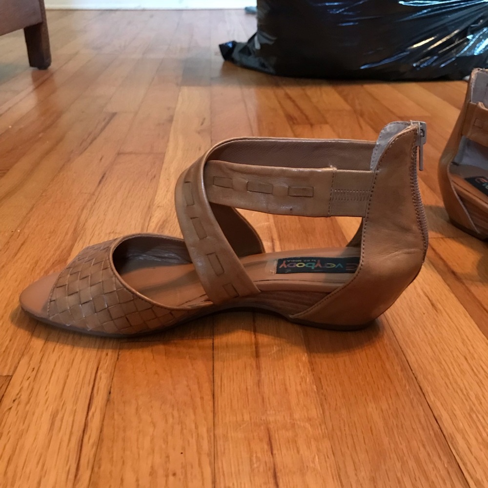 Everybody woven tan leather wedge sandals